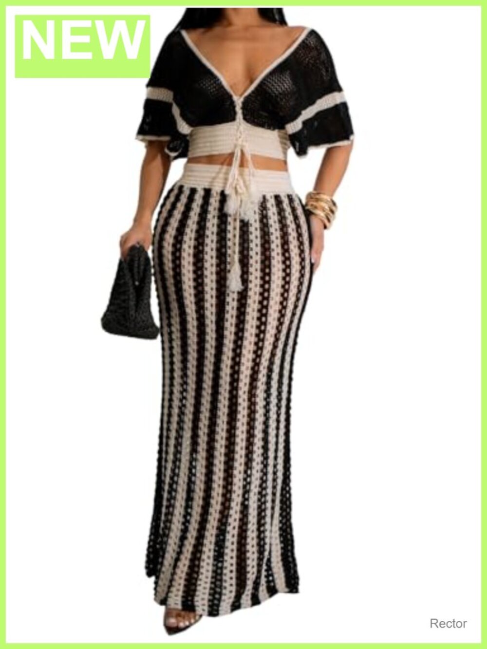 Crochet Skirt Set Women Two Piece Cover Up Crop Top Maxi Skirt Beach Vacation